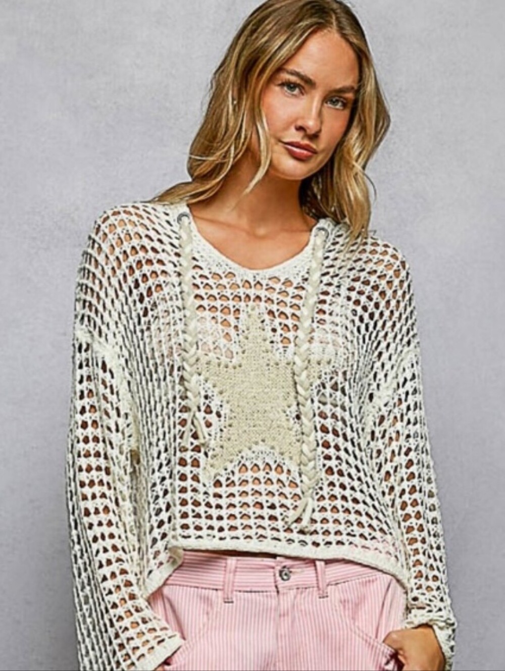 POL NWOT Open-Knit Pearl Star Pullover Sweater